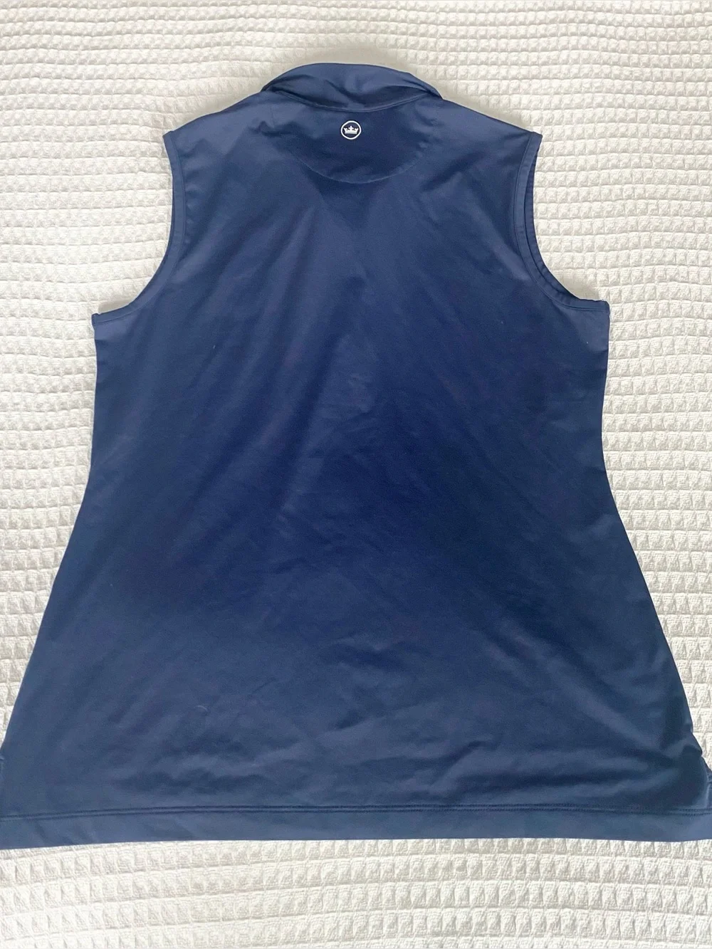 Peter Millar Navy Sleeveless Polo with White Trim and Embroidered Crest large